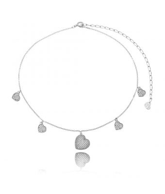 Choker Exclusiva Prata De Coraçõezinhos Cravejados De Zirconias Prata 925