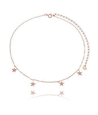 Choker De 4 Estrelinhas Cravejadas Prata 925 Em Banho Rosé