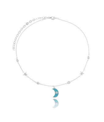 Choker de lua esmaltada verde tiffany e zirconias rodio semijoias