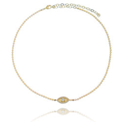 Choker De Bolinhas Chapadas Brilhantes De Olho Grego Zirconias Dourada