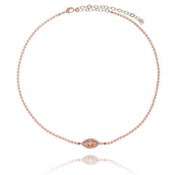 Choker De Bolinhas Chapadas Brilhantes De Olho Grego Zirconias Rosé