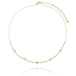 Choker De Palitos E Zirconias Brancas Dourada Semi Joia