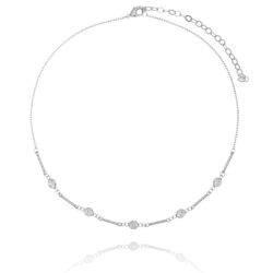 Choker De Palitos E Zirconias Brancas Rodio Semi Joia