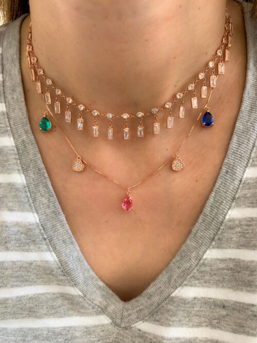Choker De Luxo Retangulos Zirconias Cravejada Prata 925 Rosé - Image 2