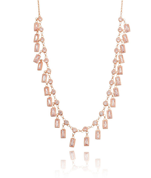 Choker De Luxo Retangulos Zirconias Cravejada Prata 925 Rosé