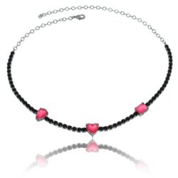 Choker Riviera Preta Com Pingentes Rubis Leitosos Semi Joia Exclusiva