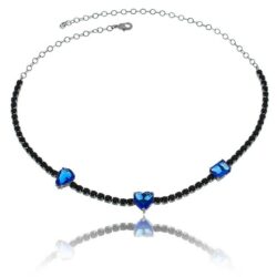 Choker 3 Pingentes Riviera Negra Com Zirconias Safiras Rachel Apollonio