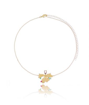 Choker Meia Flor Fosca Com Pedras Coloridas Banho Ouro Semi Joia