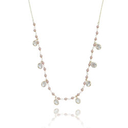 Choker Gargantilha Bolinhas Peroladas Rosas E Zirconias Banho Ouro 18K