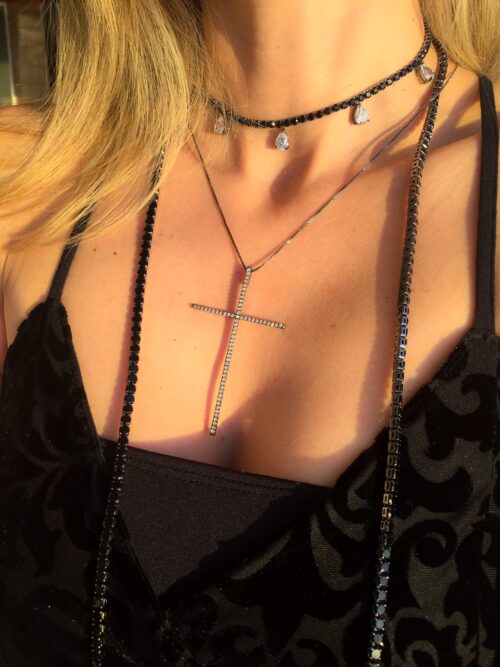 Crucifixo Grande Rodio Negro Cravejado De Zirconias Semi Joia - Image 3