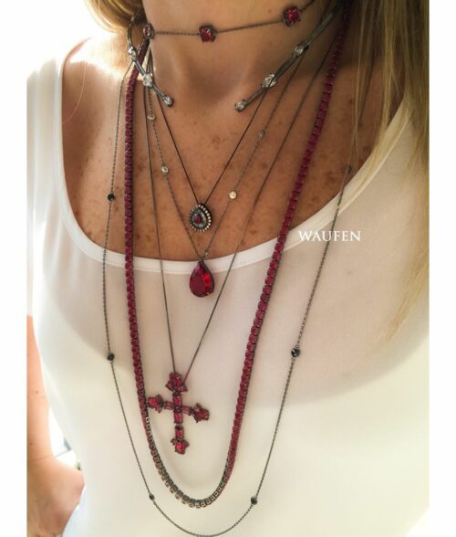Crucifixo Rodio Negro Com Zirconias Rubelitas Semi Joia - Image 2