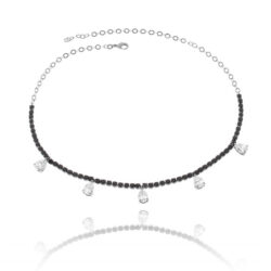 Choker Rodio Negro De Riviera Preta Com Gotinhas Zirconiras Brancas