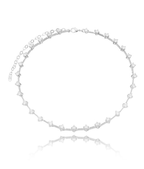Choker Ródio Da Moda Zirconias Brancas Redondinhas Modelo Thassia