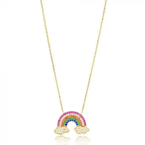 Colar Rainbow Arco Iris Cravejado Zirconias Prata 925 Banho Ouro