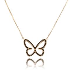 Colar De Borboleta Modelo Joalheria Ouro Rose Zirconias Pretas