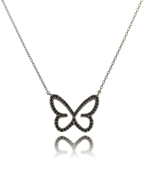 Colar Modelo Joalheria De Borboleta Rodio Negro E Zirconias Pretas