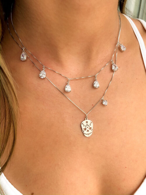 Colar Prata 925 De 6 Gotinhas Zirconias Brancas - Image 2