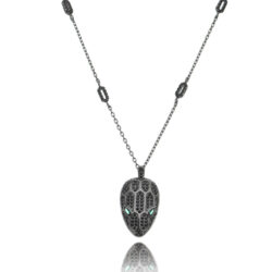 Colar Pingente Serpente Zirconias Negras Semi Joia Luxuosa Rodio Negro