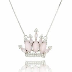 Colar Coroa Zirconia Quartzo Rosa Semi Joias Sofisticadas