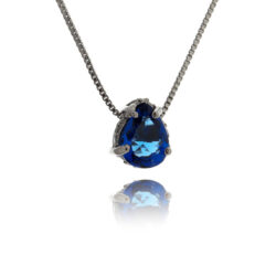 Colar Gotinha Mini Rodio Negro Zirconia Safira Galeria Cravejada Semi Joias