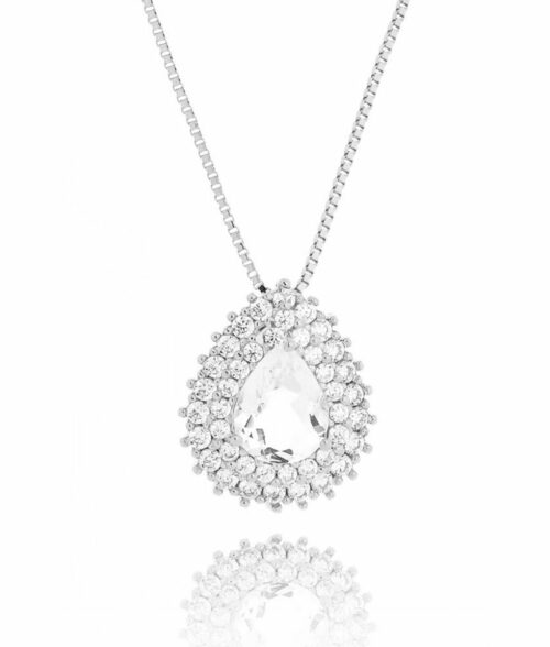 Colar Rodio De Gotinha Classica Cristal Semi Joias Finas