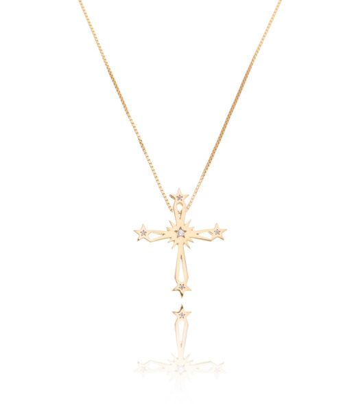 Crucifixo Delicado De Estrelinhas Em Prata De Lei Banho Ouro