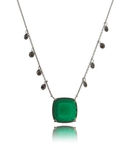 Colar Quadrado Esmeralda Leitosa Corrente Zirconias Black Penduradas Joia Luxo
