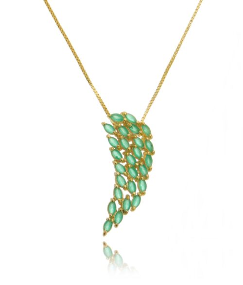 Colar Pingente De Asa Navetes Esmeralda Candy Banho Ouro 18K Semijoia