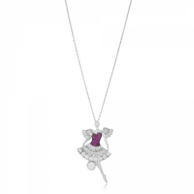 Colar Bailarina Luxuoso Cravejado De Zirconias Brancas E Perolinha Prata 925