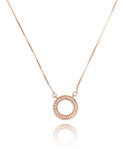 Colar Círculo Vazado Cravejado De Zirconias Prata 925 Rosé
