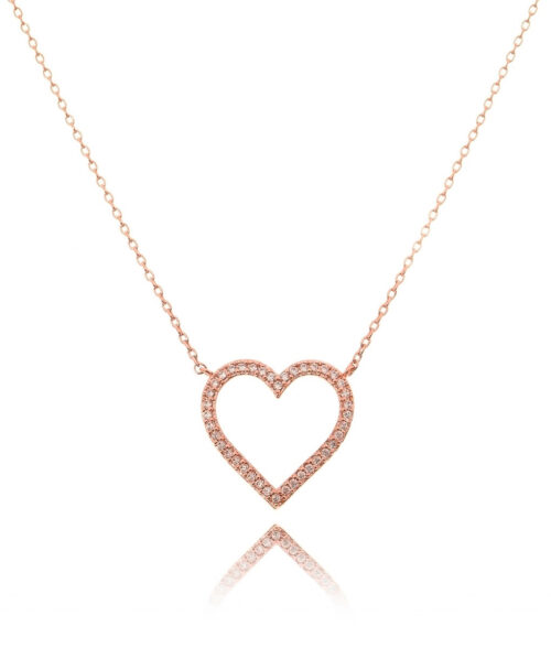 Colar De Coração Banho De Ouro Rose Cravejado De Zirconias Brancas