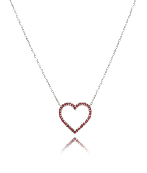 Colar Ródio Branco Pingente De Coração Zirconias Rubis Semi Joias Online