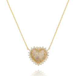 Colar De Coração Zirconias Brancas Dourado Semi Joia Fina