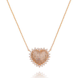 Colar De Coração Zirconias Brancas Rosé Semi Joia Fina
