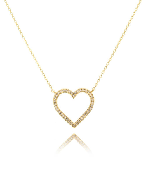 Colar Semi Joia De Coração Dourado Zirconias Brancas