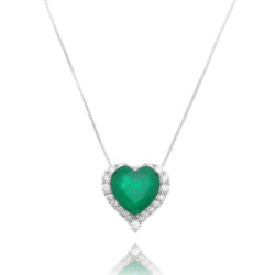 Colar Pingente De Coração Esmeralda Fusion E Zirconias Rodio Semi Joia