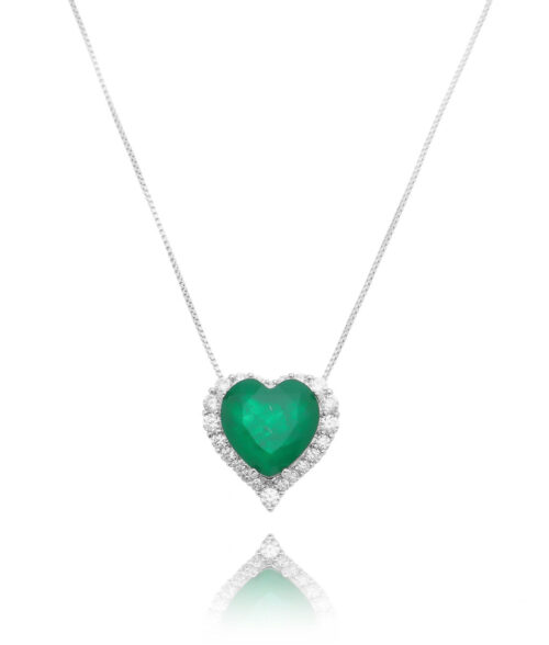 Colar Pingente De Coração Esmeralda Fusion E Zirconias Rodio Semi Joia