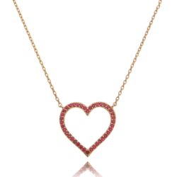 Colar De Coração Zirconias Rubis Banho Ouro Rose Semi Joia Delicada