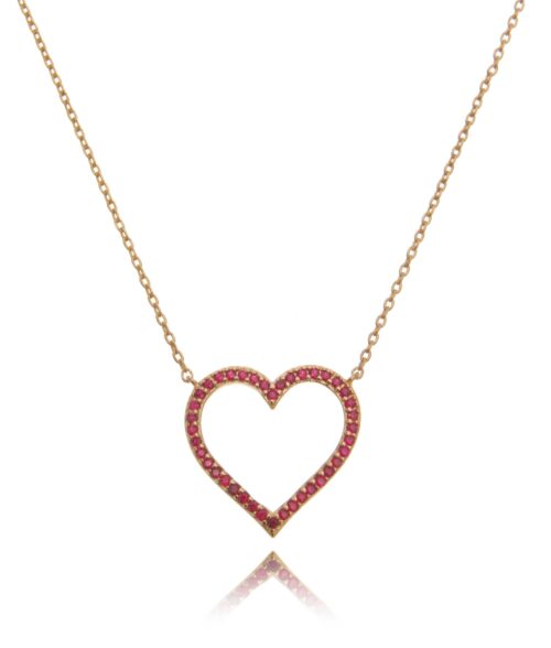 Colar De Coração Zirconias Rubis Banho Ouro Rose Semi Joia Delicada