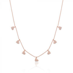 Colar 7 Coraçõezinhos Cravejados Prata 925 Rosé