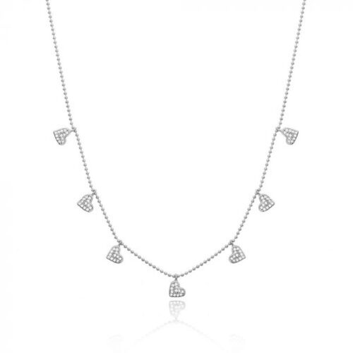 Colar Corações Cravejados Zirconias Prata 925