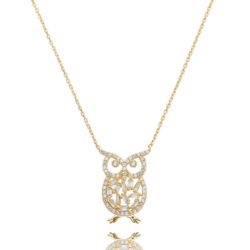 Colar de coruja baguetada zirconias brancas prata 925 banho ouro