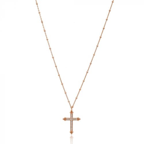 Crucifixo Estiloso Longo De Bolinhas Prata 925 Rosé