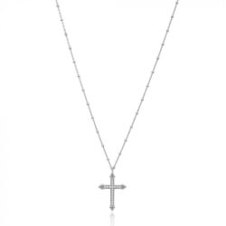 Crucifixo Estiloso Longo De Bolinhas Prata 925