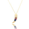 Colar Pingente Dente Colorido Rainbow Prata 925 Banho Ouro