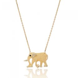 Colar De Elefante Fosco Delicado Em Prata 925 Banho De Ouro 18K