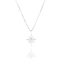 Colar Pole Star 8 Pontas Cravejada De Zirconia Prata 925