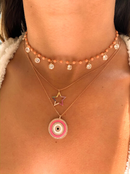 Colar De Estrelinha Colorida Cravejada Prata 925 Rose Gold - Image 3