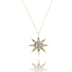 Colar De Prata 925 Estrela Moderna Rainbow Colorida Banho Ouro