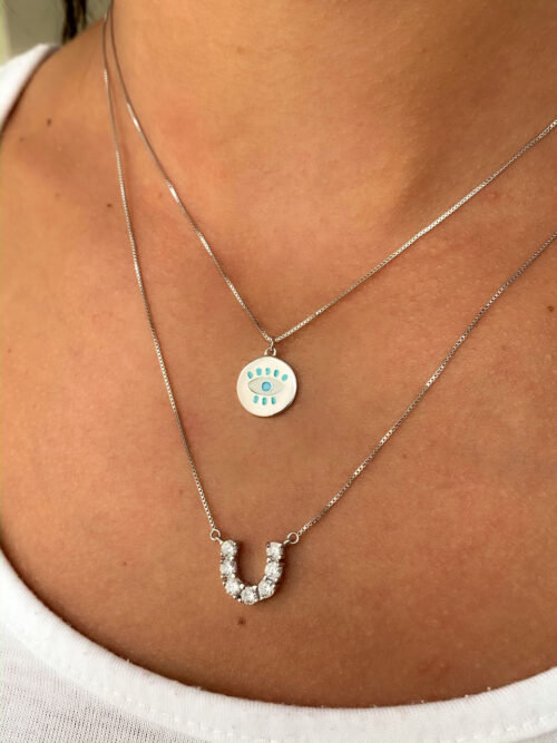 Colar de ferradura de zirconias brancas em prata de lei - Image 2